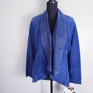 IMAN blue velvety feel blazer jacket Size small